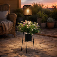 Solar Tripod Planter Lamp 2 in 1 Design Black Mesh Planter Lamp Decorative Tripod Outdoor Lamp for Patio, Porch