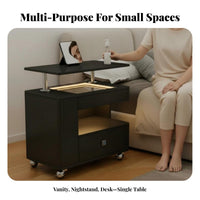 2-in-1 Design C-Shaped Overbed Desk Mobile with casters Bedside Table two-levelTier Storage Bedroom Furniture Easy to Assemble for Students, Home Workers, Homeowners, Small Spaces, Dorm Room