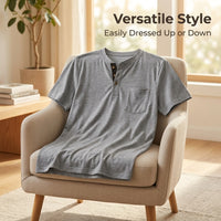 Men's Loose Fit Henley T-Shirt Short Sleeve, Polyester Blend Casual Wear for Summer, Pullover for Young Adults