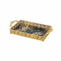 Gold Filigree Tray Hollow out Design Ornate Glass Tray Double Handle