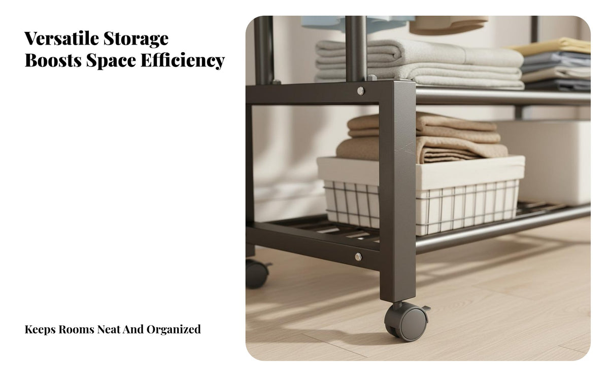 Foldable Freestanding Closet Organizer Space Saving Metal Clothing Storage Rack Easy Assembly Freestanding Wardrobe Rack High Capacity for Apartment Dwellers, Retail Shop Owners, Bedroom, Dorm Room, Basement, Entryway