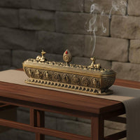 Alloy Fragrance Stick Holder Censer Auspicious Symbols Double Deer Censer Horizontal Fragrance Stick Holder Box Mantra Engraving