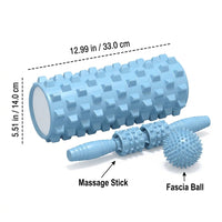 Foam Rollers for Muscles, Portable Massage Set 33cm Medium Density Textured, Massage Balls & Knobbed Stick for Muscle Recovery