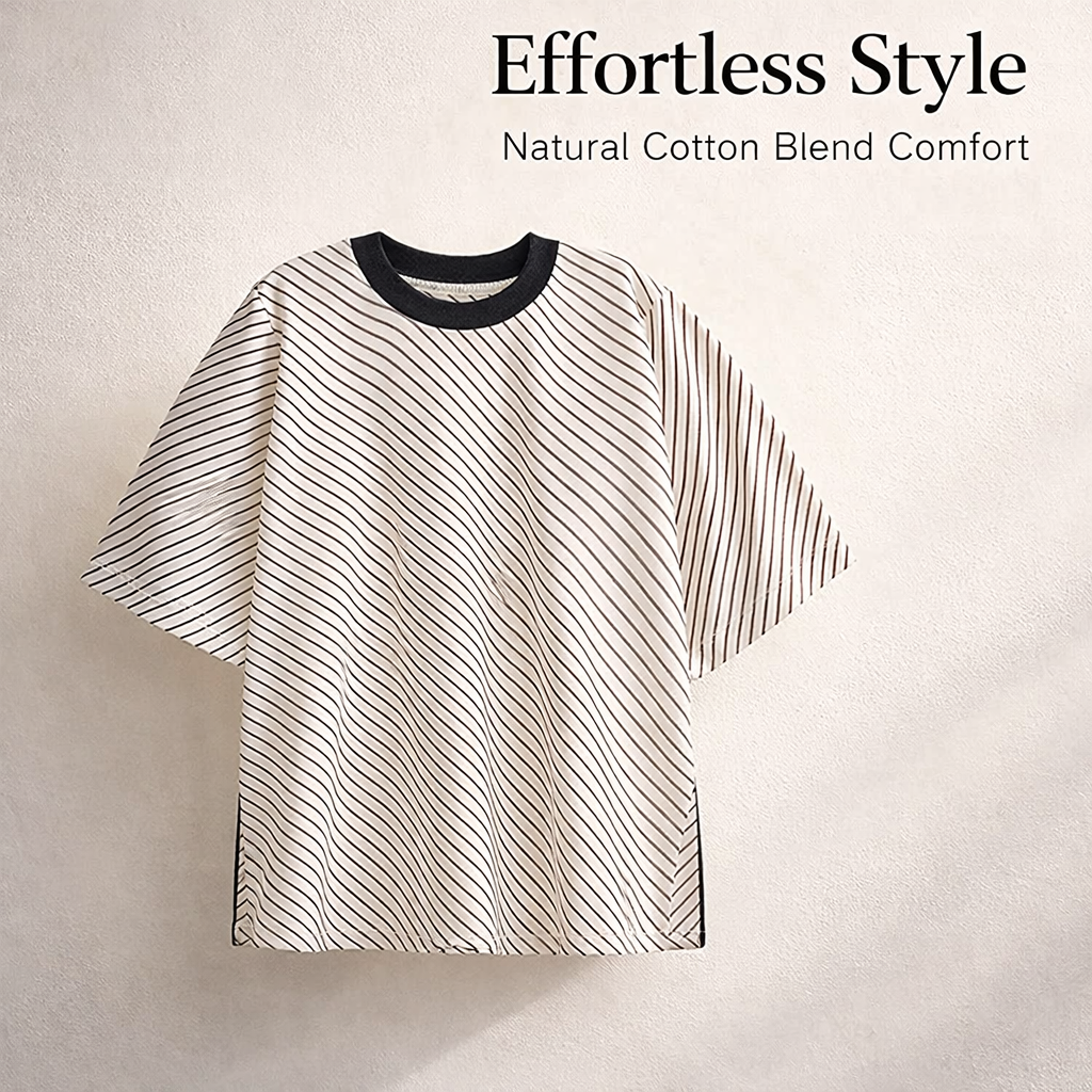 T-Shirts Women UK with Drop Shoulder Sleeve for Summer Wear, Ladies in Flared Fit, Contrast Color Striped Tees for