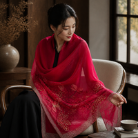Embroidered Blended Scarf for Women - Korean Style Thin Warm Shawl
