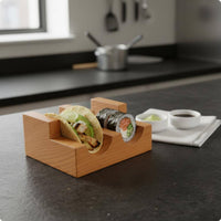 Reusable Sushi Taco Holder Easy to Serve Sushi Roll Stand Food Safe Wooden Taco Holder Compact for Restaurant, Party, Home Dining