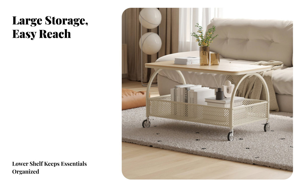safety glass surface 2-Tier Rolling Table Space-Saving dual-level Rolling trolley Table With Storage Shelf Living Room Furniture Minimalist Design for Small Apartment Dwellers, homeowners, Office Workers, Bedroom, Balcony