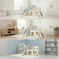 Slide and Swing Set Indoor-Outdoor Climber with Slide Compact Activity Center with Basketball Hoop for Young Children, Kids, Backyard, Playroom