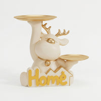 Gold-Accented Deer Figurine with Trays Modern Animal Storage Ornament Small Deer Statue with Tray Cute for Entryway