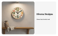 European Theme Wall Clock Non-Ticking Vintage Wooden Wall Clock Home Decor for Living Room, Bedroom, Kitchen