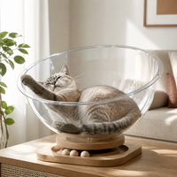 Space Capsule Cat Bed with Acrylic Dome, All-Season Pet House and Toy