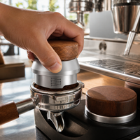 Walnut Stainless Steel Coffee Distributor and Tamper, Adjustable 51/58mm