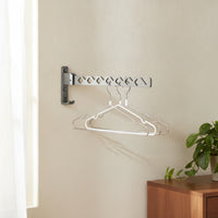 Space-Saving Clothes Rack with Hooks Fold-Away Wall Mounted Clothes Rack Slim-Line Folding Hanger with Hooks Compact for Laundry Room, Bathroom, Balcony, Small Apartments