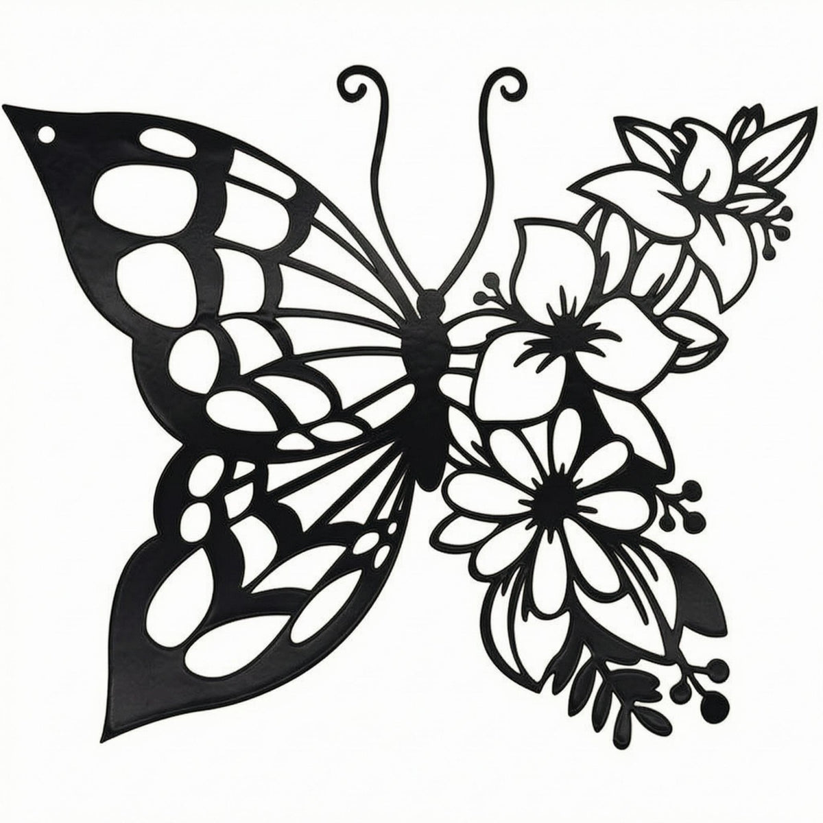Metal Lepidoptera Wall Art Rust Resistant Butterfly Floral Wall Decor Nature Themed Black Metal Floral Piece Hanging
