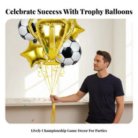 5 Pieces Large Size Champion Award Foil Balloon Reusable Soccer Ball Foil Balloon Self-Sealing for Children, Parents