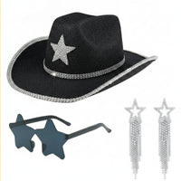 3 Pieces Dangling Star Earrings Glittering Star Sunglasses Cowboy Hat Set Lightweight Cowboy Hat Accessories Comfortable