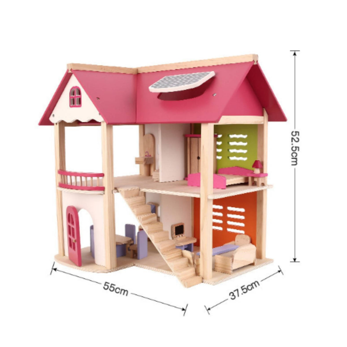 Wooden Dollhouse Balcony Open-Frame Dollhouse Decorative Backboard Kids Toy for Children
