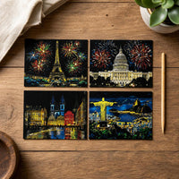 A4 Scratch Art Paper Set with Cityscapes and Famous Landmarks for Creative DIY Art