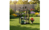 Sturdy Metal 3 Tier Garden Tool Rack Large Capacity Adjustable Foot Tool Organizer Heavy Duty for Patio