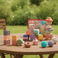 Pastel Baby Blocks with Storage Bag Tactile Soft Rubber Building Blocks Developmental Building Block Set Easy-Grip for Nursery