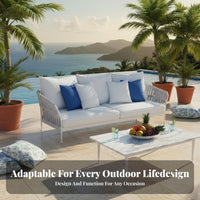 Weather Resistant Cushioned Lounge Ensemble Long-Lasting Frame Woven Strap Sofa Set Protected Outdoor Furniture Water for Hospitality Businesses, Homeowners, Families, Courtyard, Balcony, Resort, Backyard
