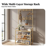 Multi-Functional Coat Rack with Shoe Storage Space Saving Freestanding Garment and Shoe Rack Large Capacity Hall Tree with Shelves Easy to Assemble for Families, Homeowners, Students, Hallway, Bedroom, Living Room, Apartment
