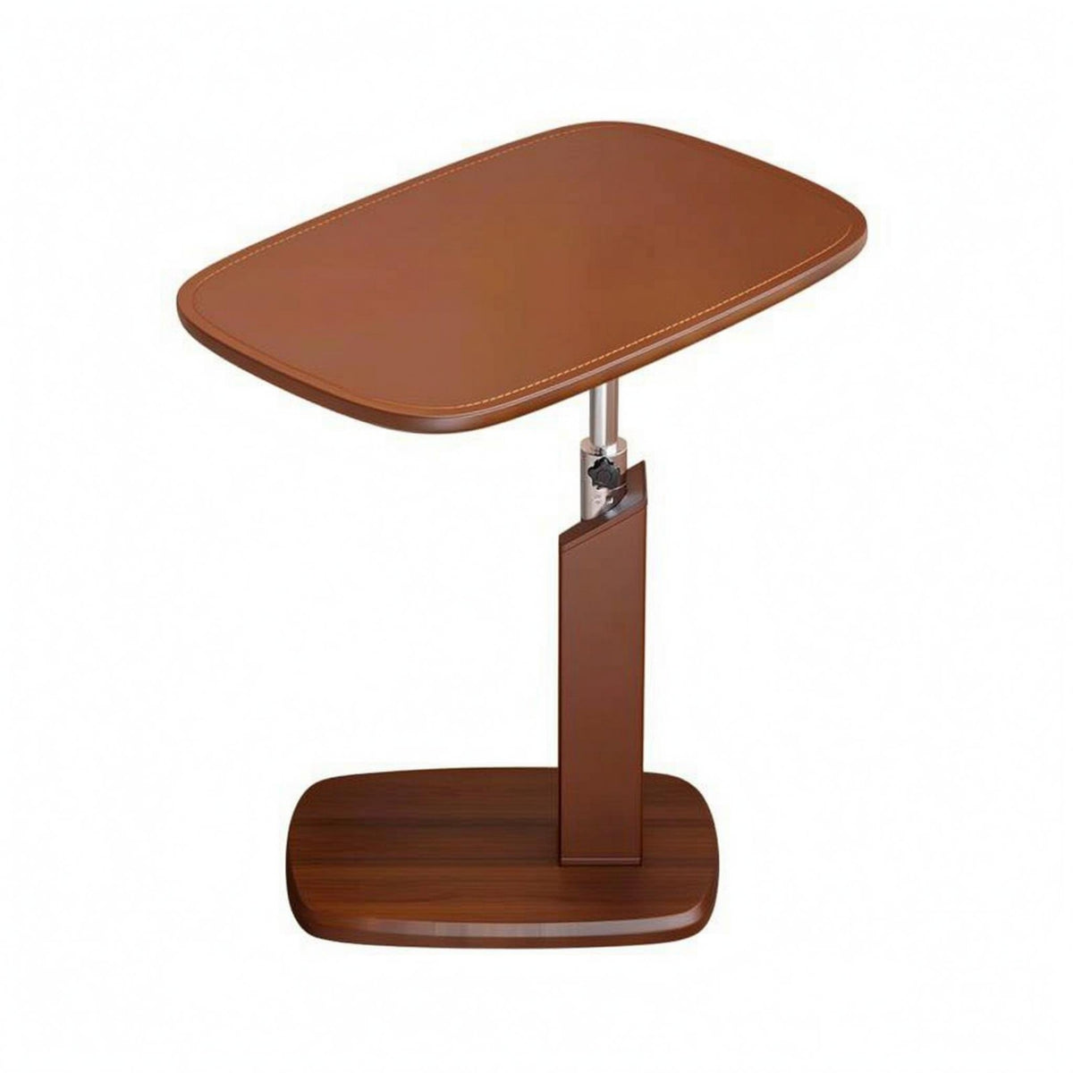 Pneumatic Lift Adjustable Side Table Concealed Wheels Mobile Side Table Saddle Leather