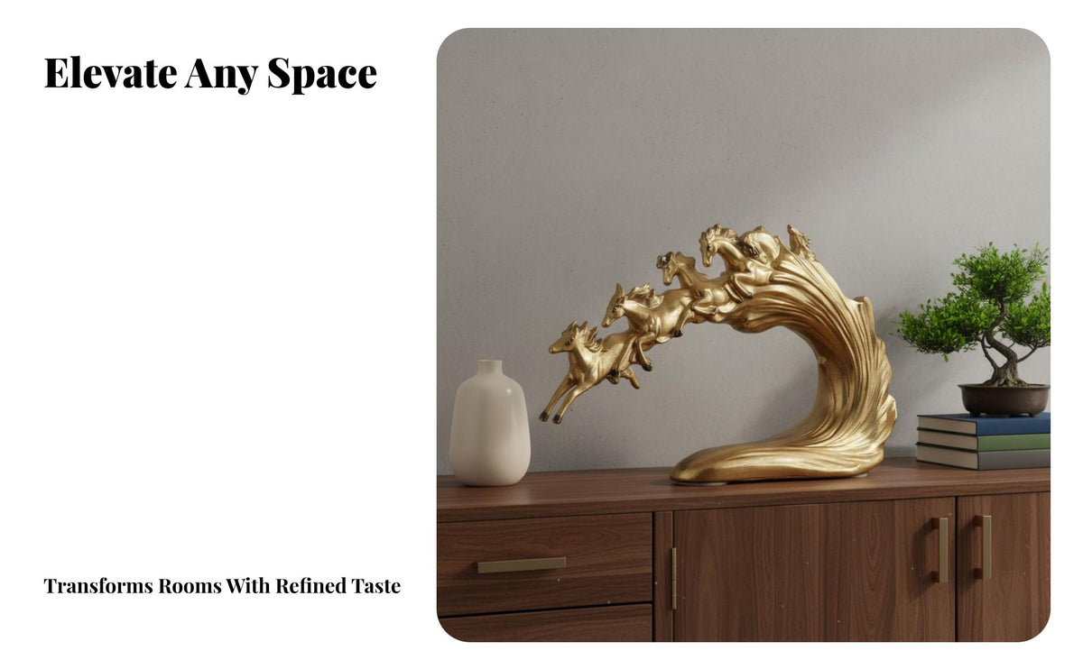 Symbol of Success Golden Horse Statue Great Gift Idea Gold Horse Sculpture Luxury Design for Business Owners, Living Room, Wine Cabinet