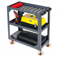 High Load Capacity 3-Tier Tool Cart Thickened Steel Plate 3 Tier Rolling Tool Cart Rugged & Long-Lasting Construction Heavy Duty Rolling Trolley Lockable Wheels for Technicians, Warehouse Workers, DIY Enthusiasts, Factory, Auto Repair Shop, Job Site