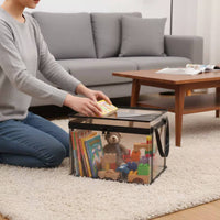 Transparent Clear Plastic Storage Box Reinforced Edges Zippered Storage Box Carry Handles Household Organizer for Shelf, Floor, Window Seat