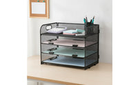 Mesh Letter Tray with Four Tiers Foldable Desktop File Organizer A4 Document Holder Sturdy Paper Sorter Clutterunobstructed