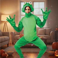 Frog Costume Webbed Hands and Feet Full Body Frog Suit Funny Design Party Apparel for Men, Adults