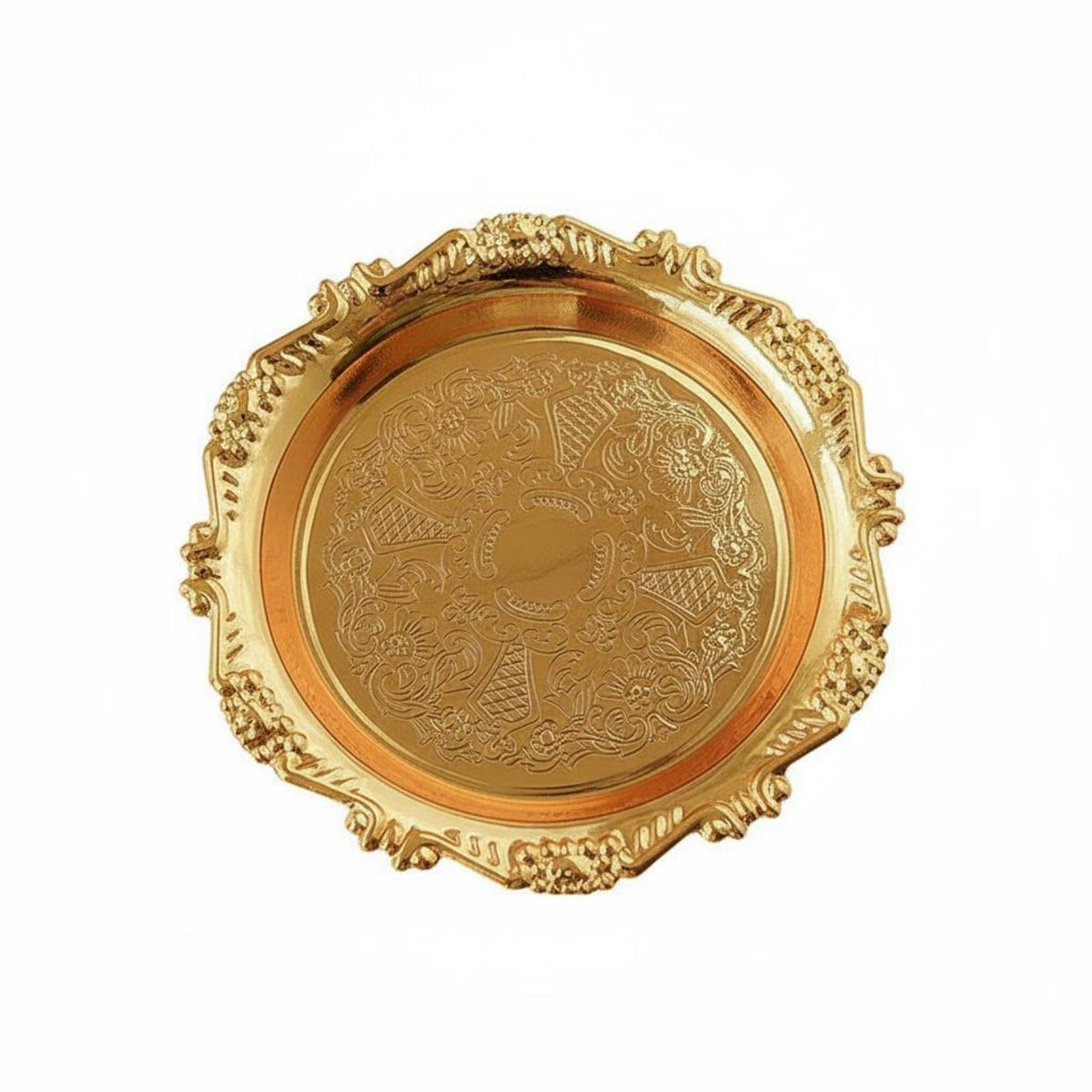 Vintage Gold Candle Tray Ornate Candle Base Baroque Design Metal Plate for Wedding, Party