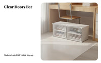 Space-Saving Under Desk Shoe Rack Easy Assembly Stackable Shoe Box Long-Lasting Material Clear Plastic Storage Bin Dustproof for Students, Adults, Renters, Dorm Room, Bedroom, Closet, Entryway