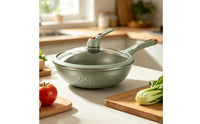 Wok with Glass Lid Nonstick Wok Pan with Lid Spacious Stir Fry Pan for Home Cooks, Induction Cooktop, Kitchen