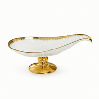 Gold-Plated Ceramic Pedestal Bowl White Ceramic Bowl with Pedestal Elegant Stylish for Hosts