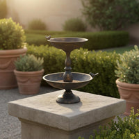 Double Tray Bird Feeder Sturdy Base Antique Gilded Avian Feeder Weatherproof Garden Decor for Yard