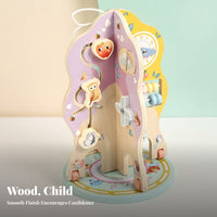 Freestanding Tree-Shaped Activity Toy Pastel Wooden Bead Maze Toy Cartoon-Style Wooden Bead Maze Smooth Finish for Children