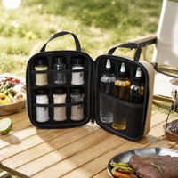 Camping Spice Bag, Outdoor Spice Organizer with 9 Jars, Leak-proof & Moisture-resistant, 16x12x14cm