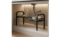 Telescoping Freestanding Sink Shelf Rack Matte Black Wire Basket Sink Organizer Open Design Adjustable Cabinet Shelf