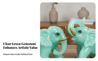 2 Pieces Greenstone-Look Elephant Decoration Brings Wealth and Prosperity Elephant Statue Pair Good Fortune Perfect Gift