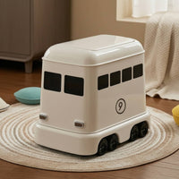 Bus Trash Bin Space-Saving Trash Bin with Wheels Narrow Wastebasket Compact Press-to-Open for Children, Bedroom, Living Room