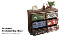Vintage Design Multi-Drawer Patchwork Cabinet Distressed Finish Storage Furniture Hand-Painted Chest of Drawers Handmade for Homeowners, Interior Decorators, Office Workers, Bedroom, Entryway, Hallway, Living Room