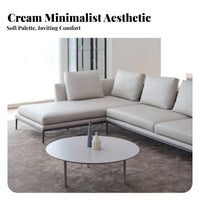Light Luxury cream Drum Table Minimalist Modern & aesthetic Living Room Furniture Round Top Home Furnishing Creamy appearance for Apartment Dwellers, homeowners, Interior Design devotees, Small areas, Lounge Area, Bedroom