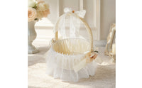 Cream Flower Girl Basket with Ribbon-Wrapped Handle Lightweight Satin Flower Basket with Tulle Skirt Romantic Pre-Decorated for Brides