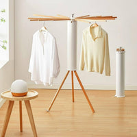 No Assembly Needed Folding Multi-Arm Drying Rack Space Saving Wooden Foldable Drying Stand Large Capacity Freestanding Clothes Airer Stable Tripod Design for Apartment
