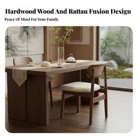 Ergonomic Backrest Solid Wood Rattan Back Chair Mortise and Tenon Joinery Armless Cane Back Dining Chair Skin-Friendly Textile Household Furniture High-Density Foam Cushion for Restaurant Owners, Homeowners, Design Enthusiasts, Tea Room, Bedroom