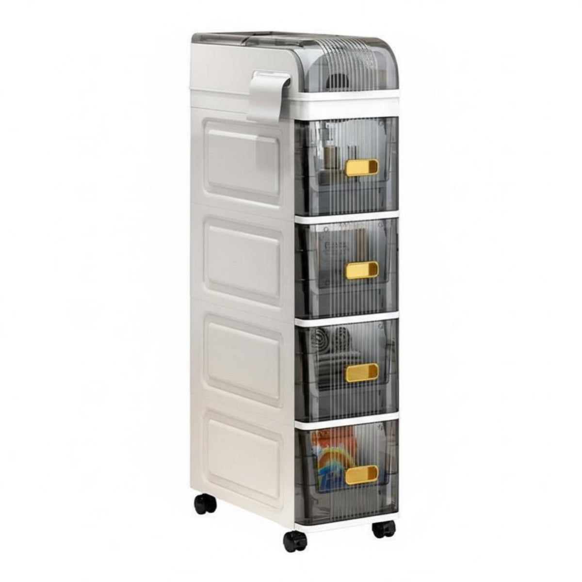 Narrow profile Rolling storage rack Saving Mobile Shelving Drawer & design for home-dwellers