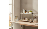 Two-Tier Storage Rack Space-Saving Countertop Rack with Trays Open Tabletop Organizer for Vanity