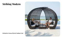 Round adaptable Daybed Weather-Resistant Round Overhead Cover Bed Woven & look Outdoor Furniture for Hotel Managers, Homeowners, waterside, Backyard, Balcony